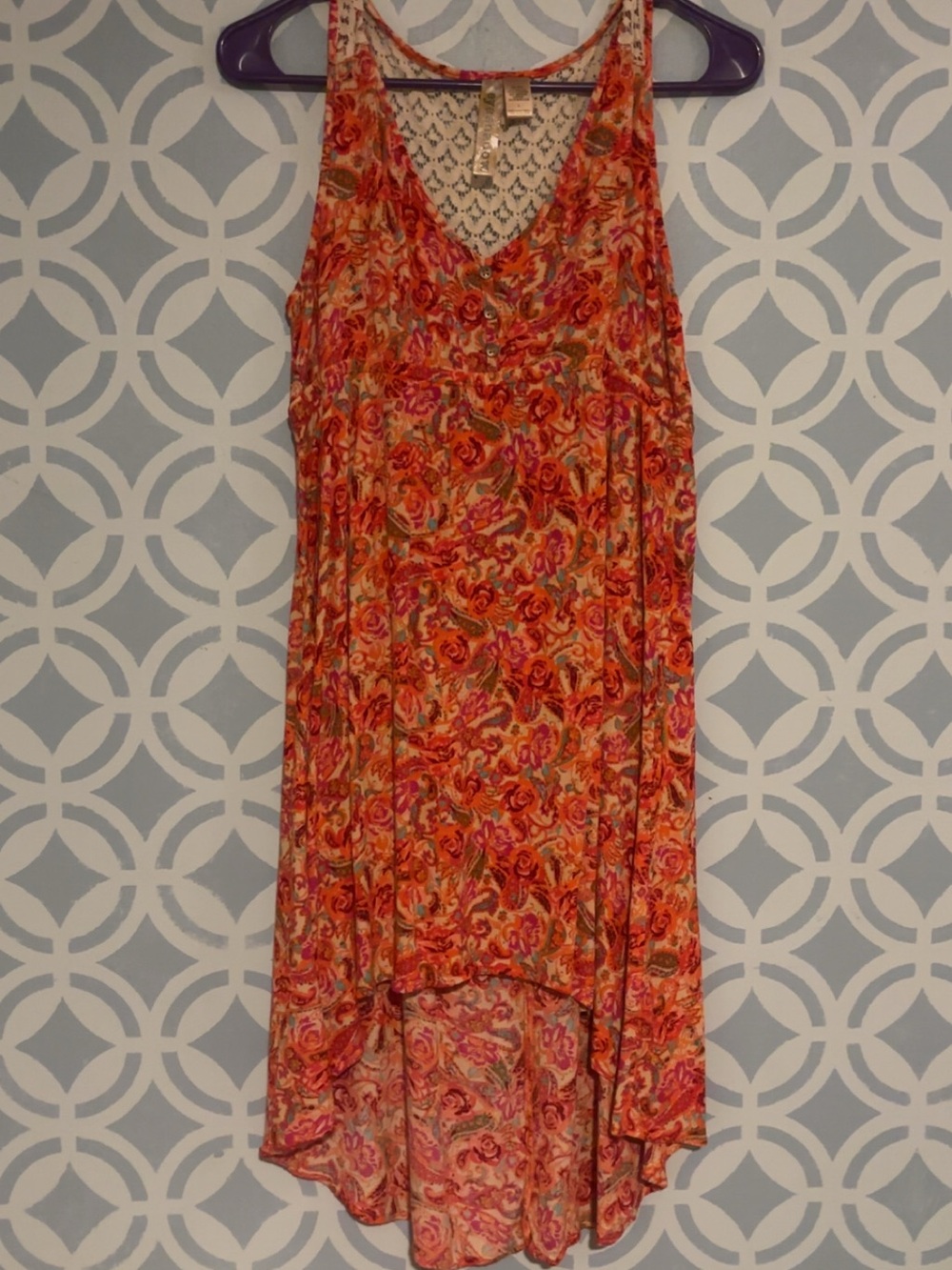 Bohemian Floral Sleeveless High-Low Dress - Orange Pink